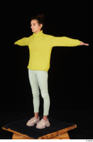  Waja casual dressed jeans pink sneakers standing t poses whole body yellow sweater with turleneck 0002.jpg